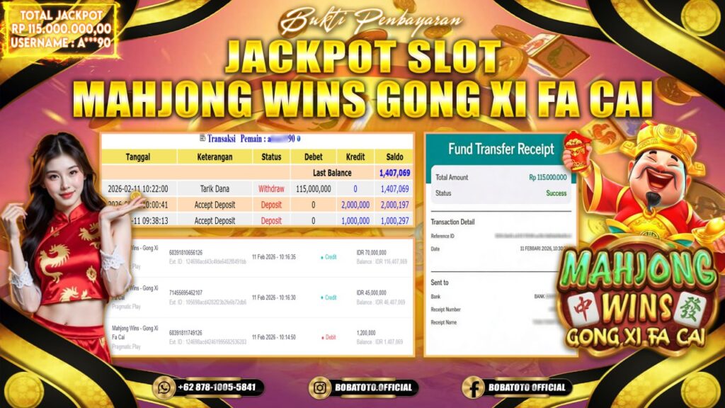 BOBATOTO JACKPOT SLOT MAHJONG WINS GONG XI FA CAI Rp.115,000,000- LUNAS!!