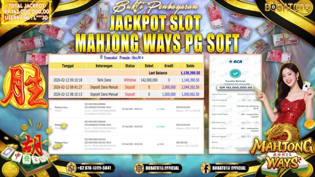 BOBATOTO JACKPOT SLOT MAHJONG WAYS 1  Rp.142,000,000- LUNAS!!