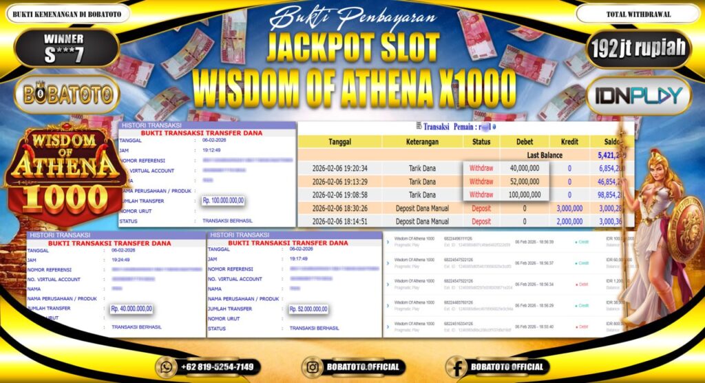 BOBATOTO JACKPOT SLOT WISDOM OF ATHENA 1000 Rp.192,000,000,- LUNAS!!